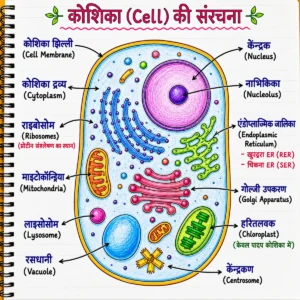 рдХреЛрд╢рд┐рдХрд╛ рдХреЗ рдЕрдВрдЧ (Cell Organelles) рдПрд╡рдВ рдХреЛрд╢рд┐рдХрд╛ рдХреА рд╕рдВрд░рдЪрдирд╛ (Cell Structure) рдХрд╛ рд╣рд╕реНрддрдирд┐рд░реНрдорд┐рдд рд░рдВрдЧреАрди рд▓реЗрдмрд▓рдпреБрдХреНрдд рдЖрд░реЗрдЦ